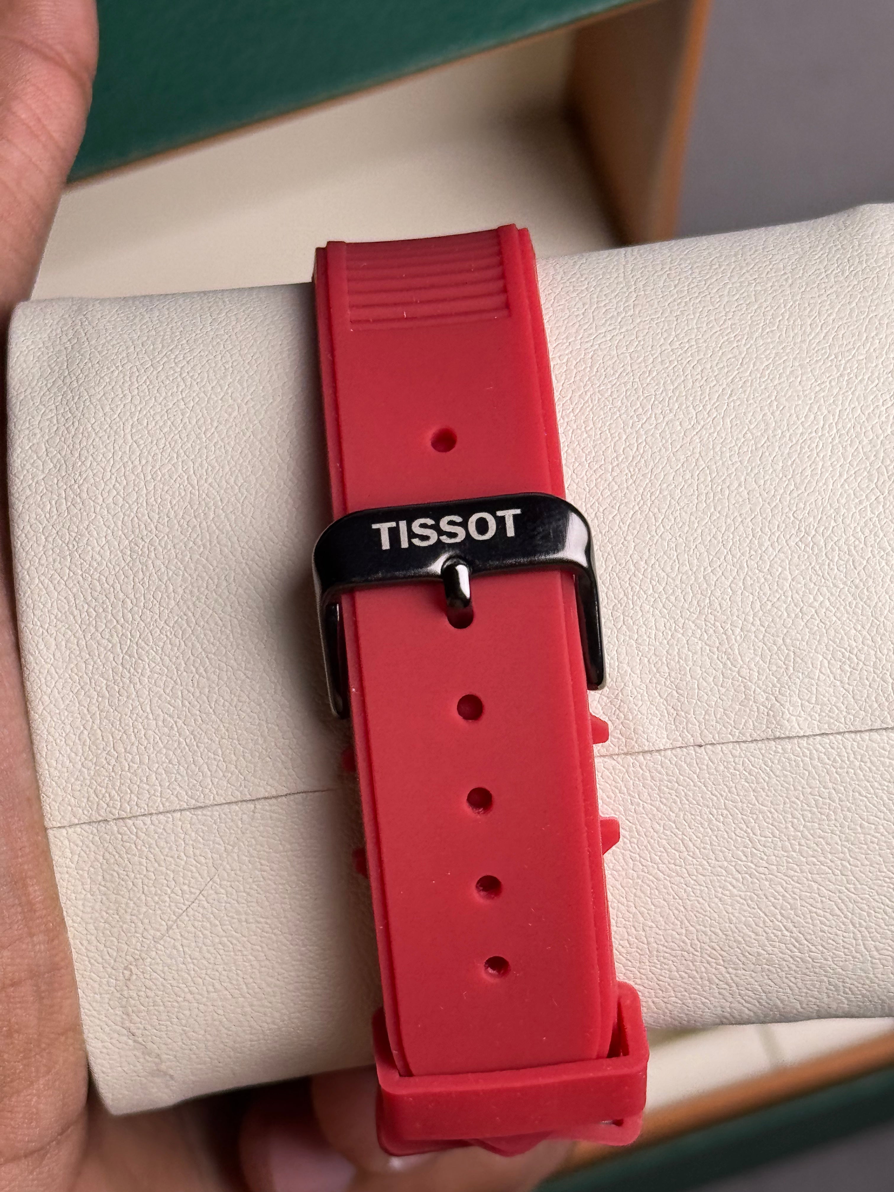 Tissot PRX with Red Strap and Grayish Dial
