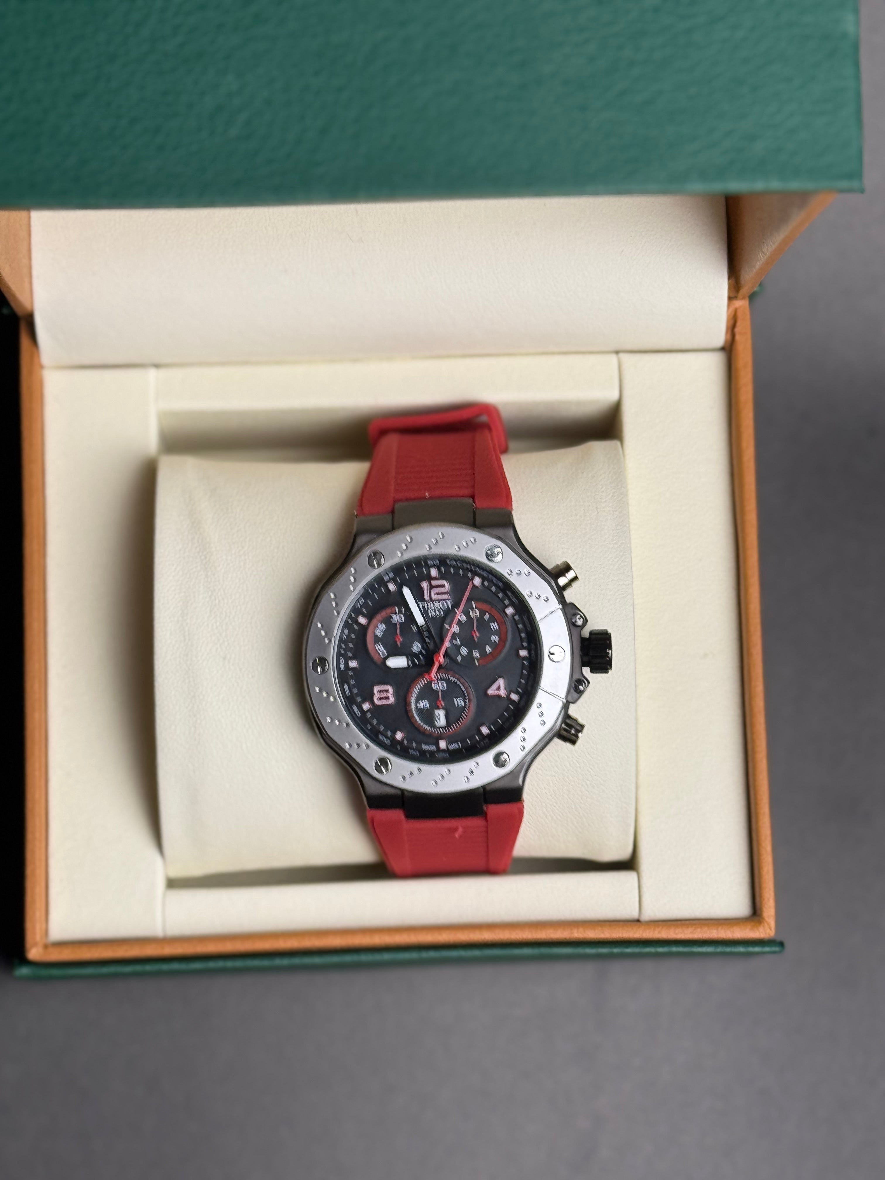 Tissot PRX with Red Strap and Grayish Dial