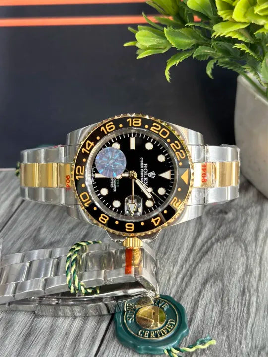 Automatic GMT  Date Watch Golden Silver Black